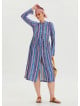 Blue Long Sleeve Dress with Crew Neck Button Detail 4443